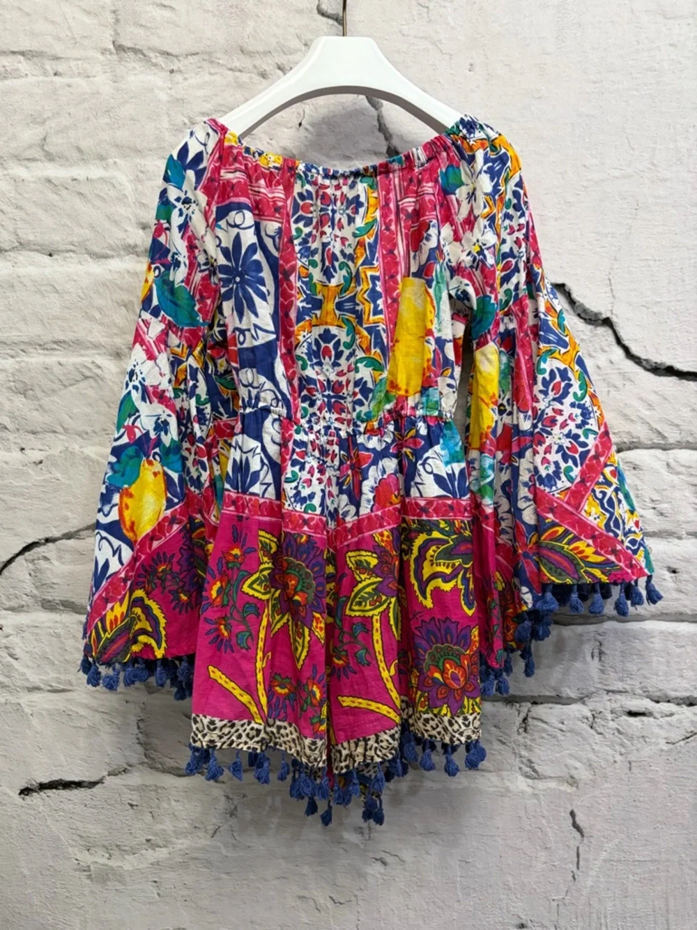 Antica Sartorial‎ Positano Bohemian Shorts Romper Tassels Beaded Fruit Front